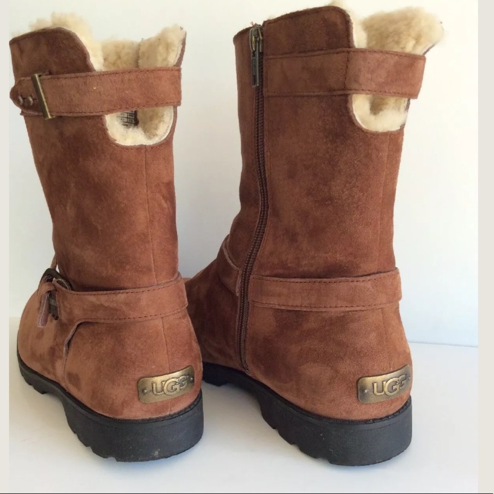 UGG Grandle 11 Brown Suede Moto Engineer Boot Eng - Picture 4 of 8